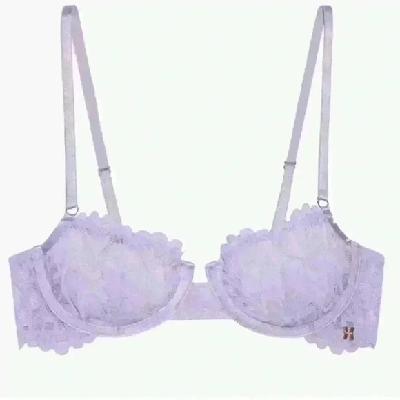 savage x fenty 32A not sorry unlined lace balconette bra purple lavender NWT - Picture 9 of 11